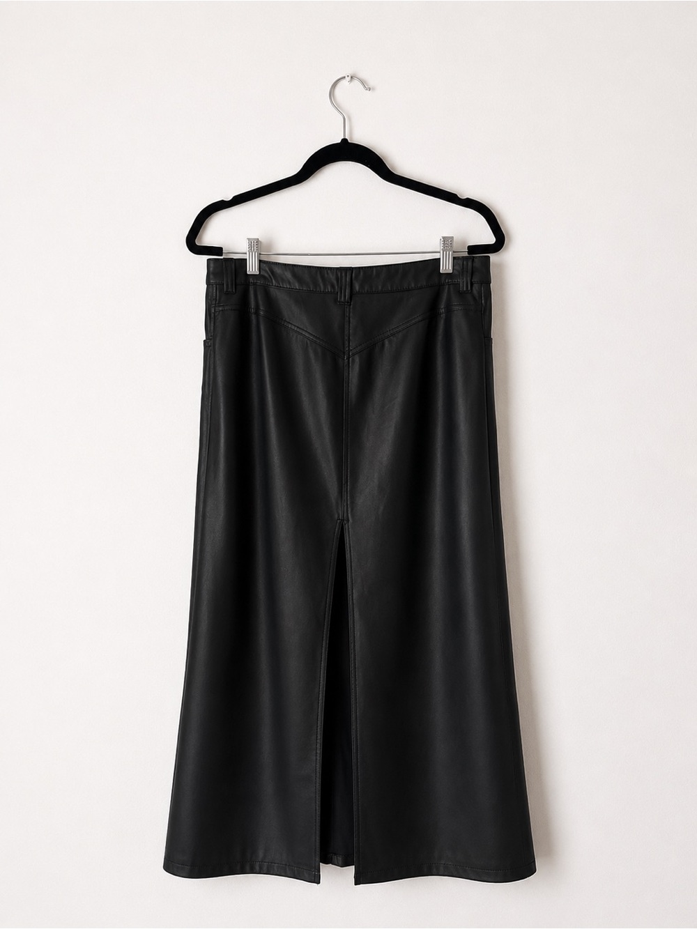 Free People City Slicker Vegan Leather Maxi Skirt Black High Rise A-Line Slit - Picture 3 of 14